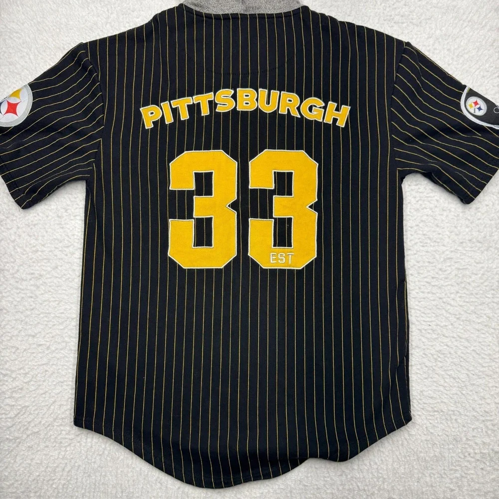 Pittsburgh Steelers Baseball Jersey Style Hoodie Sweater NFL Team Men's‎ Size S